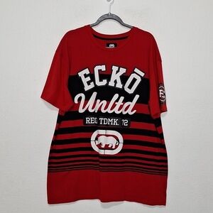 Ecko Unlimited Vintage Y2K Red Black Striped Streetwear Short Sleeve Shirt Sz.2X